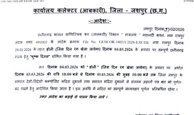 होली के दिन 04 मार्च को शुष्क दिवस घोषित