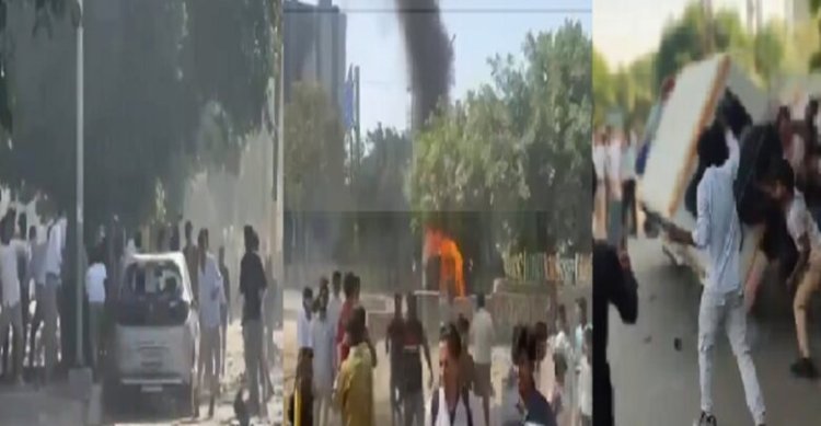 सैलरी की मांग को लेकर भारी बवाल, कर्मचारियों ने गाड़ियों में तोड़फोड़ कर लगाई आग, भारी पुलिस बल तैनात