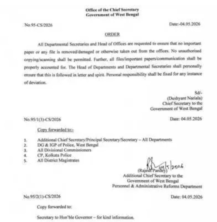 WEST BENGAL ORDER : बंगाल के चीफ सेकेटरी का आदेश – किसी भी दफ्तर से फाइल गायब न हो